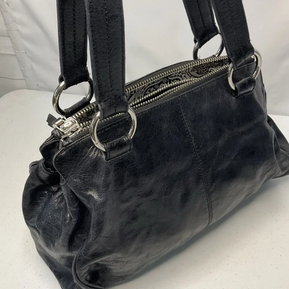 HOBO‎ International Womens Black Polished Leather Shoulder Bag Satchel Purse